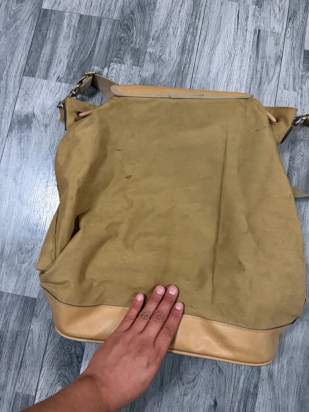 Polo by Ralph Lauren Tan Canvas Tote with Leather Flap and Trim